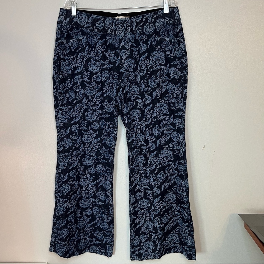 Soft Surroundings Floral Wide Leg Flare Pull on Pants Women's Size L Boho Bell